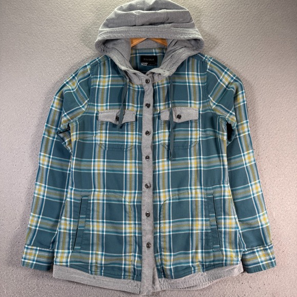 Marmot Reagan Hooded Flannel Long Sleeve Sweatshirt Womens Medium Blue Plaid - Picture 1 of 11